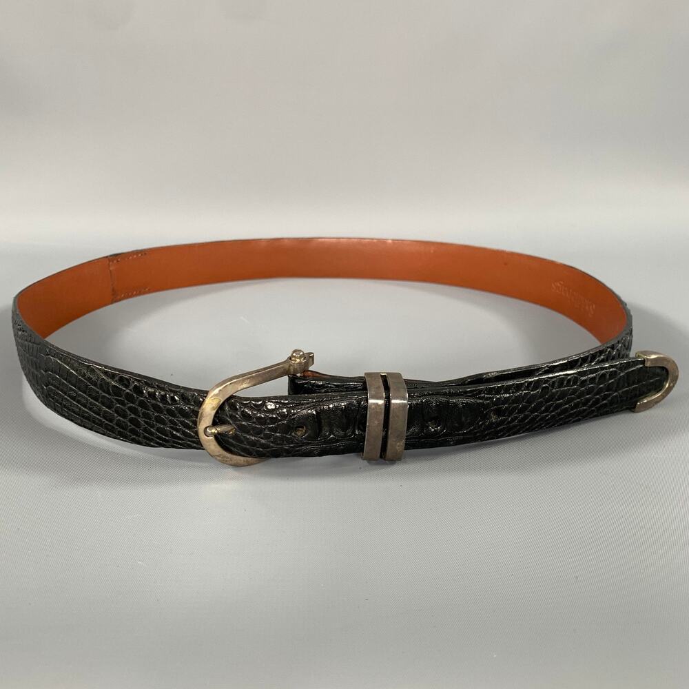 SADDLEBACK LEATHER CO. Size 42 Black Crackled Alligator Leather Belt